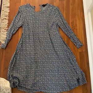 Blue patterned sheath long sleeved dress
